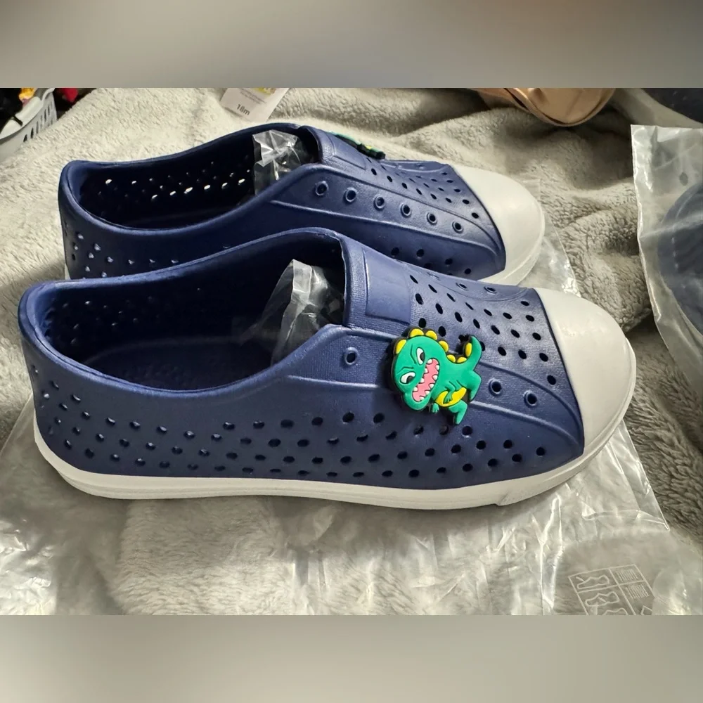 Kids Navy Slip On Water Shoes w/Dinosaurs- Racque